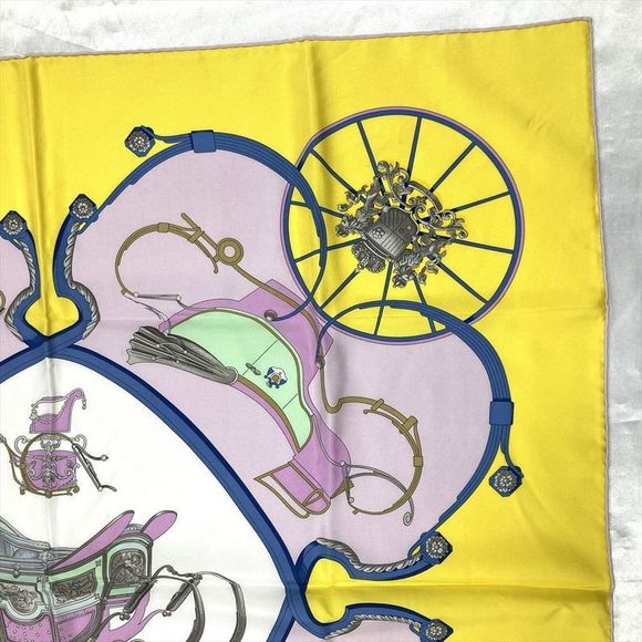 Hermes Carre 90 Springs Carriage Ledoux Scarf Silk Yellow Pink Women - Picture 3 of 9